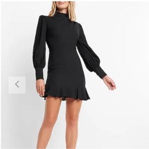 NWT Express Mock Neck Puff Sleeve Ruffle Hem Mini Dress- small